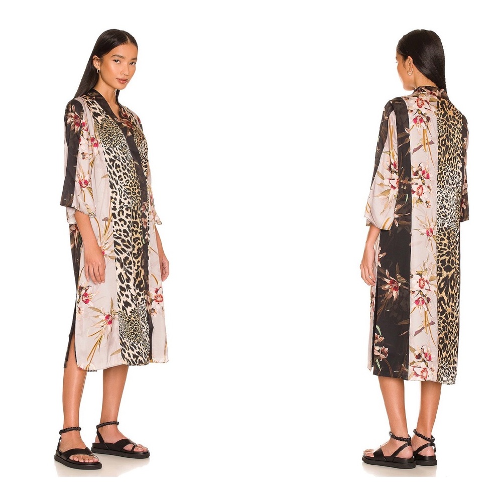 ALL SAINTS ELSA KUROYURI LEOPARD FLORAL KIMONO SLEEVE MIDI WRAP DRESS Gray 8 - Picture 5 of 15